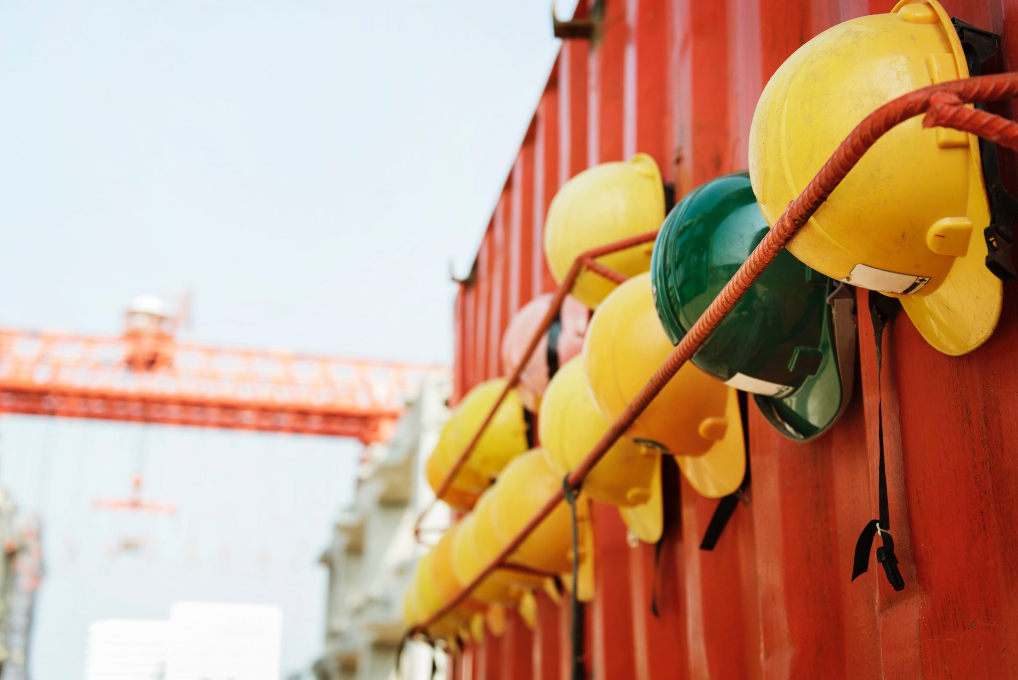 Construction helmets hanging up